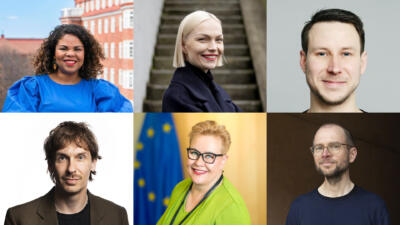 Kuuden keskustelijan kuvat.